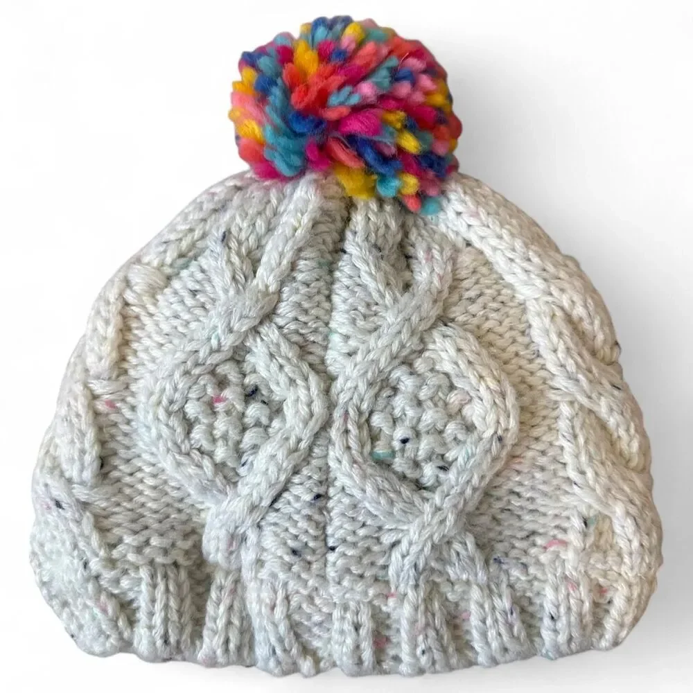 Carter’s Baby Knit Pom Pom Beanie Hat 12–24 Months Cream Fleece Lined Winter